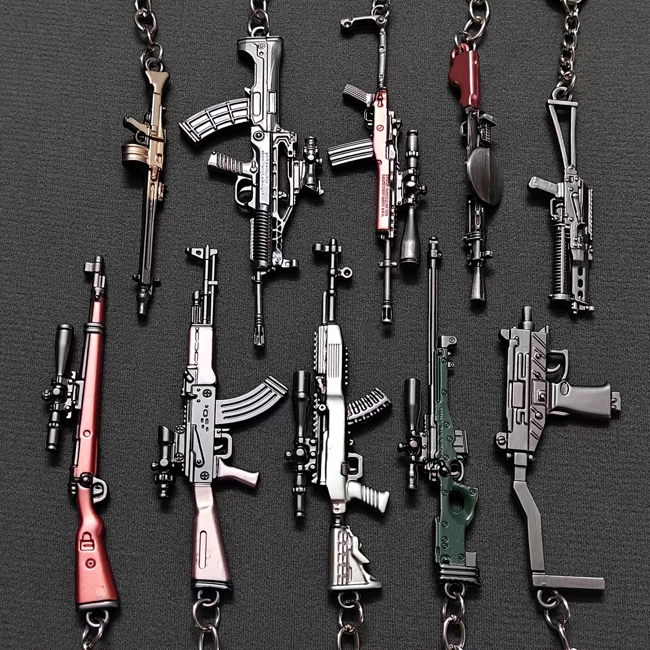 7pc Alloy Gun Model Keychains Gamer  Collector Gift